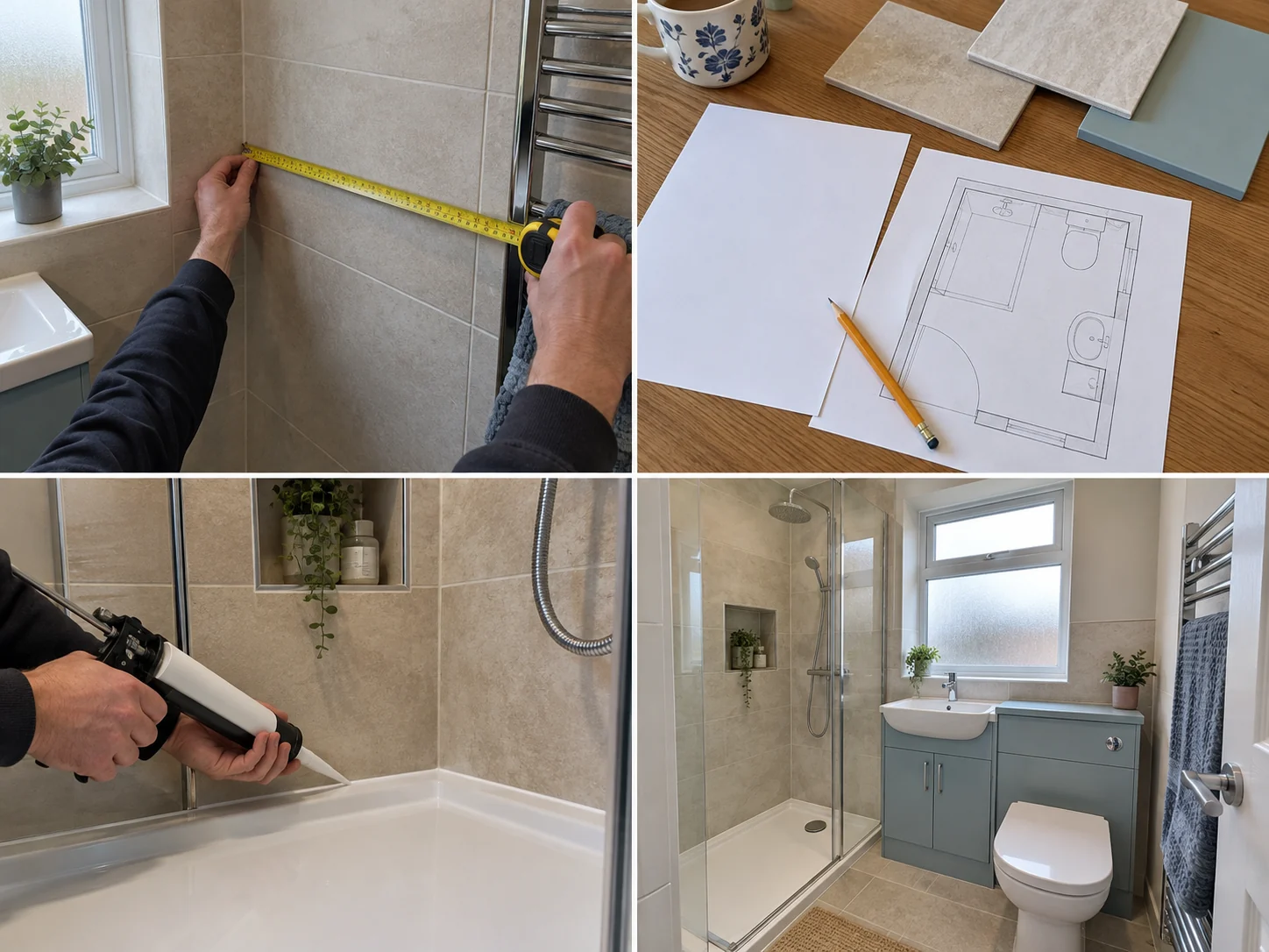 Compact modern shower room with vanity storage